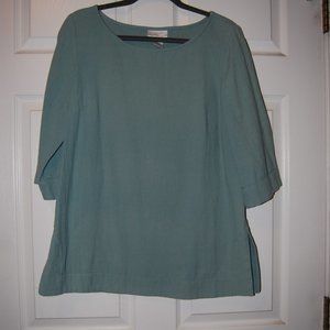 Soft Surroundings Boatneck Pullover Top 3/4 Sleeve Medium Petite Pale Aqua